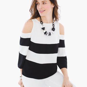 CHICO'S black and white stripe cold shoulder blouse Size Small 4 EUC